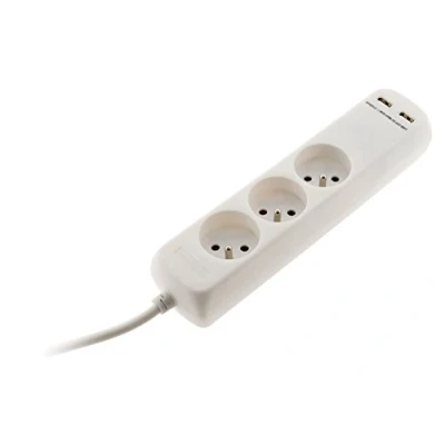 Image de Bloc 3 prises 16A 2P+T avec 2x USB en 2.1A câble H05VV F 3G1mm² 1m Zenitech