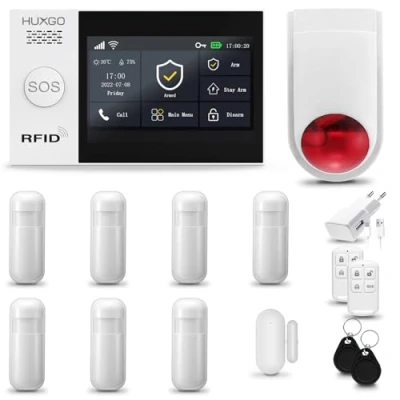 Image de Systeme d&#039;alarme Maison WiFi + GSM, HUXGO HXA007 Sirène sans Fil, 7X détecteur de Mouvement, 1X capteur Porte/fenêtre, TUYA