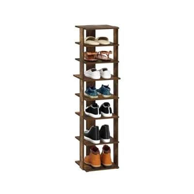 Image de Furinno Compacte Tour à Chaussures Verticale et Peu Encombrante, Étagère pour Entrée de Placard, 8 Niveaux, Pin Ambré