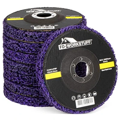 Image de Lot de 5 disques nettoyage, pour meuleuse d&#039;angle, CSD, grossiers, diamètre : 125 mm, violets
