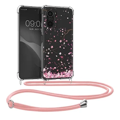 Image de kwmobile Coque Collier Compatible avec Xiaomi Mi 11i / Poco F3 Housse en Silicone Cordon de Rose Clair Brun foncé Transparent