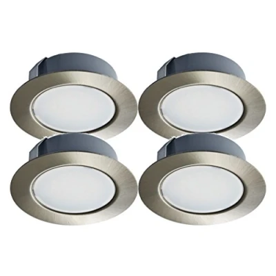 Image de Trango Ensemble de 4 12V AC/DC Projecteur encastré pour meubles à LED, éclairage encastré, plafonnier G4E 042 nickel mat remplacer les lampes mobilier halogènes classiques G4