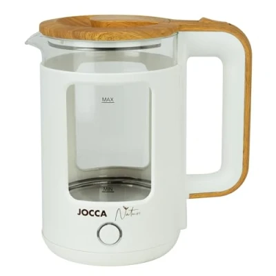 Image de JOCCA Bouilloire Électrique de 1,8 Litre, Ligne Nature Chauffage Rapide Base Pivotante à 360ºArrêt AutomatiqueDessin Moderne et Élégant Verre au Borosilicate (Blanc)