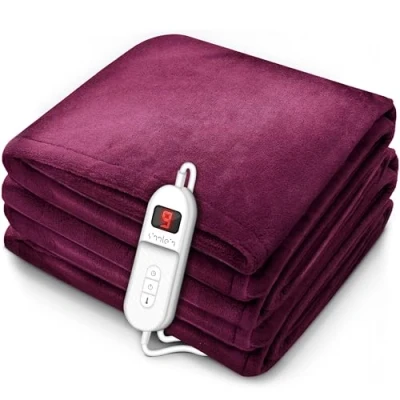 Image de sinnlein® Chauffe lit Surmatelas Chauffant 180 x 130 cm bordeaux Certifié au standard TÜV SÜD GS Couverture Électrique avec Arrêt Automatique 9 Niveaux de Température Affichage digital