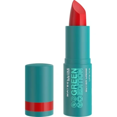Image de Maybelline New York Rouge à Lèvres Satiné &amp; Pigmenté Enrichi en Beurre de Cacao 86% d&#039;Ingrédients d&#039;Origine Naturelle Formule Vegan Butter Cream Green Edition Teinte : Rainforest (05)