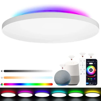 Image de LUTW Plafonnier LED Dimmable 24W 2400lm, Luminaire avec RGB Rétroéclairage Contrôle Télécommande et APP, Compatible Alexa Google Assistant, Lampe Plafond 2700K 6500K, Ø28CM