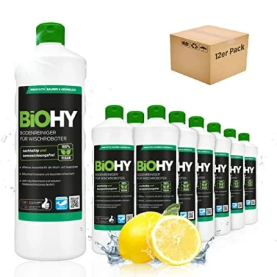 Image de BiOHY Nettoyant de sol pour robot aspirateur laveur (12 x 1l Bouteille) concentré tous les robots d&#039;essuyage et d&#039;aspiration à fonction humide durable &amp; écologique (Wischroboter)
