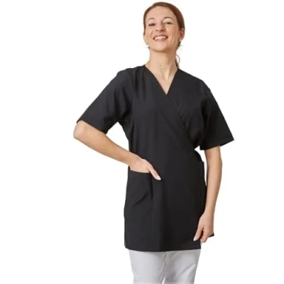 Image de Hurry Jump Tunique de Travail Forme Kimono Polyester Noir Idéale Blouse esthéticienne Spa Serge T2 40/42