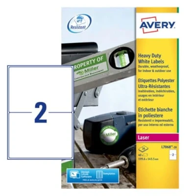 Image de AVERY 40 Étiquettes Ultra Resistantes Personnalisables Polyester Format 199,6 x 143,5 mm Impression Laser