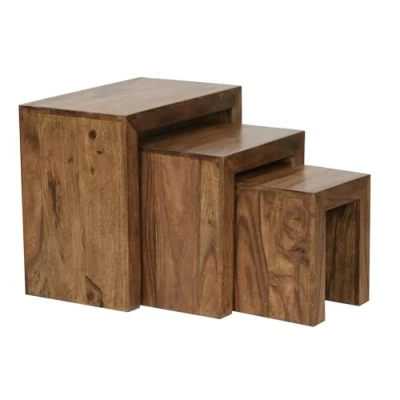 Image de Ensemble de 3 tables gigognes en bois WOHNLING Grain unique Certifié FSC®