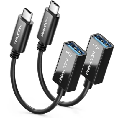 Image de deleyCON 2 Pièces USB C vers Câble Adaptateur OTG 17cm 5 Gbit/s Thunderbolt 3/4 3.0 Compatible avec IPhone 15 Pro Max MacBook Air 2023 IPad Mini iMac