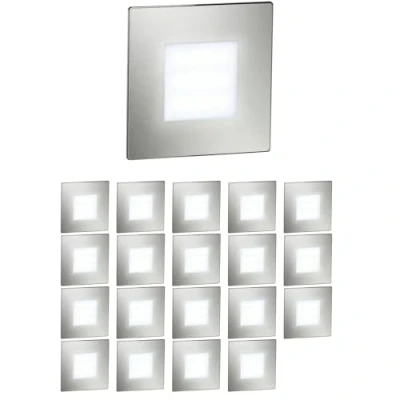 Image de ledscom.de 20 pièces Lumière d&#039;escalier LED/lampe murale encastrée FEX pour l&#039;intérieur et l&#039;extérieur, carrée, inox, 85 x 85mm, blanc froid