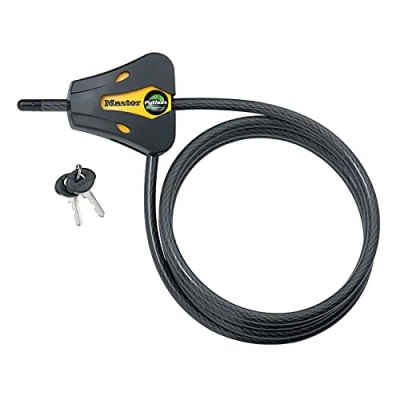 Image de Master Lock, Python 8419DPF Câble antivol à clé réglable, 1,8 m de long, noir et jaune, diamètre