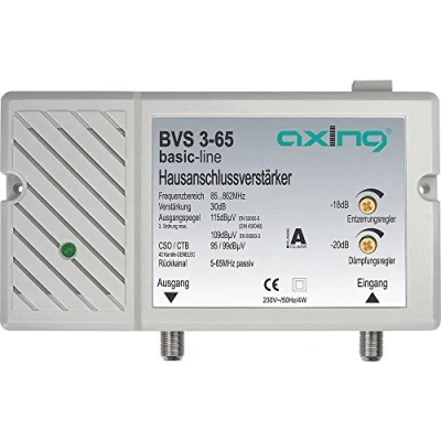 Image de Axing BVS 2 65 Amplificateur domestique 25 dB pour câble TV ou TNT (85 862 MHz, canal retour passif 5 MHz)