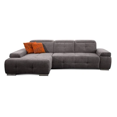 Image de CAVADORE Mistrel Grand Canapé D’Angle avec Méridienne XL À Gauche, Design Moderne, Têtières Réglables, Suspension Ressorts Nosag, 273 x 77 173 cm, Kati, Gris (Fango)