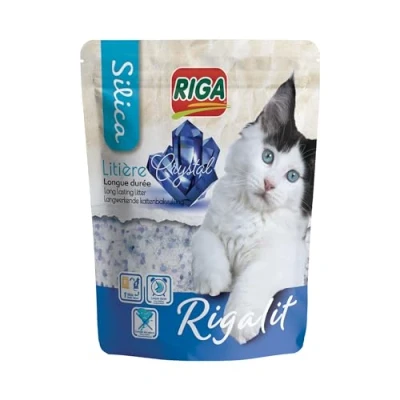 Image de Riga Rigalit Crystal Litière pour Chat Absorbante d&#039;Origine Minérale Gel de Silice Absorbe les Odeurs Anti Développement Bactérien 2,2 kg