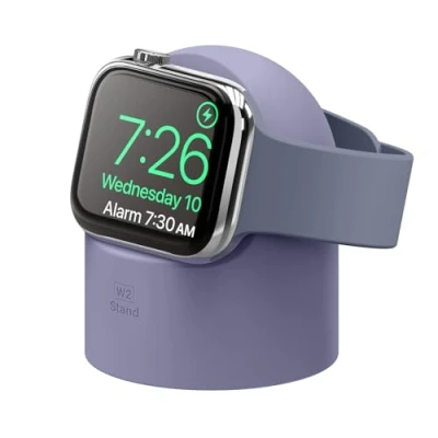Image de elago Support de chargeur W2 compatible avec toutes les Apple Watch Series Ultra 2 &amp; 1/10/9/8/SE2/7/6/SE/5/4/3/2/1 (49, 46, 45, 44, 42, 41, 40, 38 mm), station charge, mode table nuit, câble non