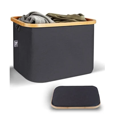 Image de Panier a Linge Boite Rangement en Tissu Sans Couvercle 40L Utile Etagère Paniers Kallax Corbeille Enfant Dressing Cadre Bambou Boîte Casier Cube de Jouets Pliable