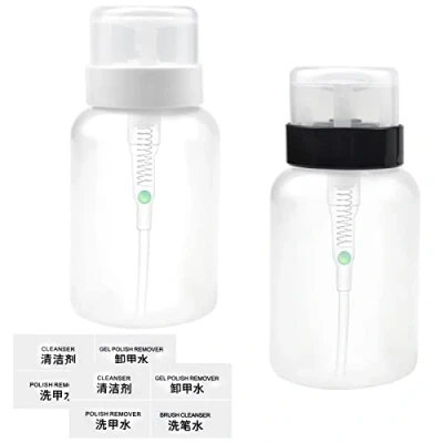 Image de KYSUN 2 Pièces distributeur d&#039;ongles, 200 ml Flacon pompe Distributeur, Bouteille Vide Liquide Nail Art, dissolvant pour Vernis à Ongles Manucure Démaquillant, Noir et Blanc
