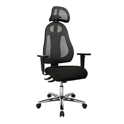 Image de Topstar Free Art Chrom Fauteuil de Bureau pivotant recouvert Tissu Noir avec accoudoirs et appuie tête réglables en Hauteur 61 x 65 143 cm, Tissu, Noir/Anthracite, cm