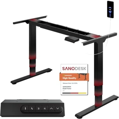 Image de SANODESK EC4 Bureau Assis Debout Électrique à 3 COLONNES avec Double Moteur Réglable en Hauteur 4 Commandes Mémoire Convient Tous Les Plateaux de Table (Blanc)