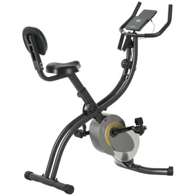 Image de HOMCOM vélo d&#039;appartement magnetique pliable de Fitness d&#039;intérieur selle réglable dossier guidon écran LCD multifonction bandes résistance acier gris noir