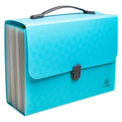 Image de Exacompta Réf. 55699E 1 Trieur valisette avec poignée Pop&#039;N Co couverture en PP recyclé intérieur fermeture par bouton pression 24 compartiments dim 33x29 cm couleur cyan