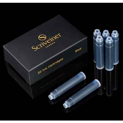 Image de Scriveiner Bleu 20 Cartouches d&#039;Encre Standard International, Fabriquées au Royaume Uni, la Meilleure Cartouche pour Votre Stylo Scriveiner, Taille Convient Majorité des Stylos Plume