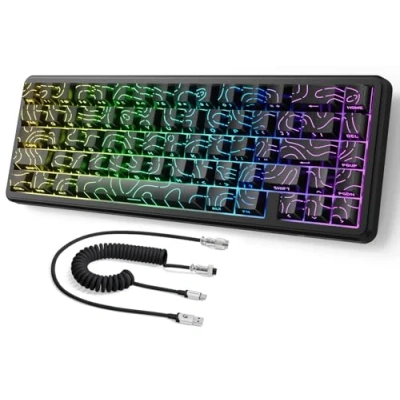 Image de MAMBASNAKE ATTACK SHARK X65 HE Clavier à Déclenchement Rapide, Précision RT de 0,01mm, 8KHz, Filaire Effet Hall 60% avec Câble 8 KHz, Actionnement Réglable, Snap Tap, pour PC, Contour Noir