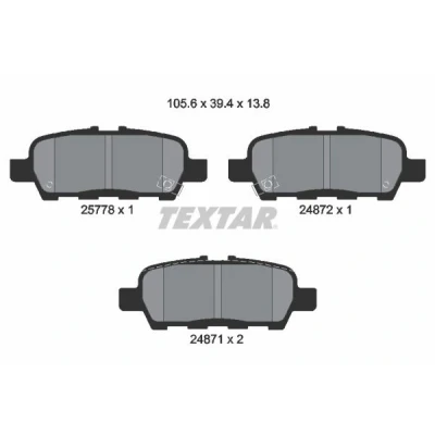 Image de TEXTAR 2577801 Jeu de plaquettes frein avec indicateur d&#039;usure NISSAN: Juke, X Trail, Pulsar 3/5 portes, INFINITI: Q50 Berline, FX SUV