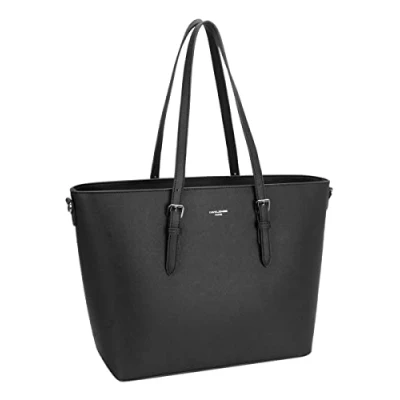 Image de David Jones Fourre Tout Femme Fille Sac Porté Epaule Cuir PU Anse Longue Grande Capacité A4 Pour Cours Lycée Etudiante, Shopping et Travail Noir