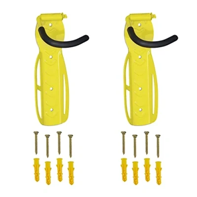 Image de Relaxdays Support vélo Mural, Lot de 2, Pliant, Porte Jusqu’à 25 kg, Vertical à Fixer au Mur, Jaune
