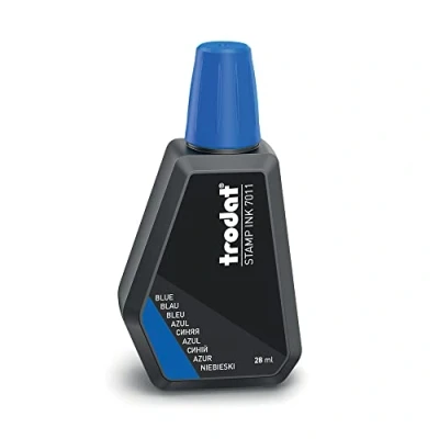 Image de Trodat 7011, flacon d&#039;encre bleue pour la recharge des tampons ou roulements, 28 ml, encre à base d&#039;eau tamponner les documents, empreintes propres et nettes, bouchon refermable