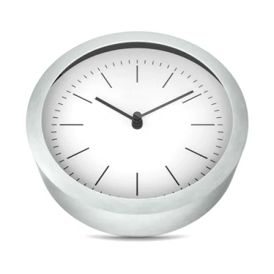 Image de Mebus Horloge Murale et de Table 2 en 1 avec boîtier Aluminium brossé sans Bruit tic tac grâce au Mouvement à Quartz précis Blanc/argenté 15 cm Petite Taille