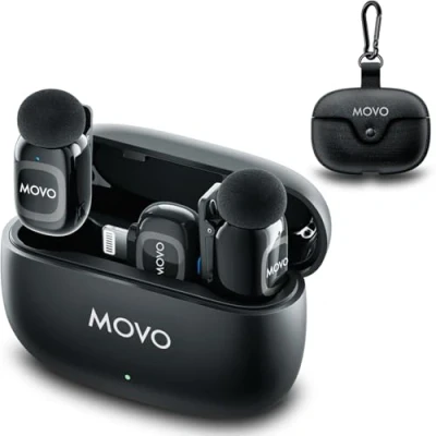 Image de Movo NanoMic Microphone sans fil double Lightning pour iPhone 14 et inférieur Micro cravate iPhone, idéal le vlogging, TikTok, la création de contenu