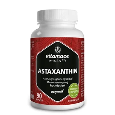 Image de Astaxanthine avec Thiamine pour 3 Mois 4mg Pure a partir de Algues Haematococcus Naturelle et Vegan en Poudre provenant D&#039;Algues, 90 Capsules