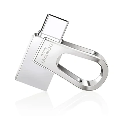 Image de Clé USB 64 Go C 3.0 Grande Capacité MéTal Mini Clef USB, Pen Drive OTG Type 2 en 1 Stockage Rotation Disque Mémoire Stick pour PC, Telephone, Android, Ordinateur, Smartphone (Argenté)