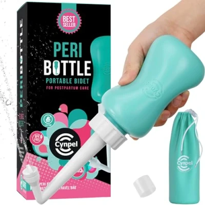 Image de Cynpel Bidet Portable Soin Post Partum 350ml Peri Bottle Femmes Douche Intime Perinée Jet à l&#039;Envers Pompe Lavage de Voyage après l&#039;Accouchement Bleu Turquoise