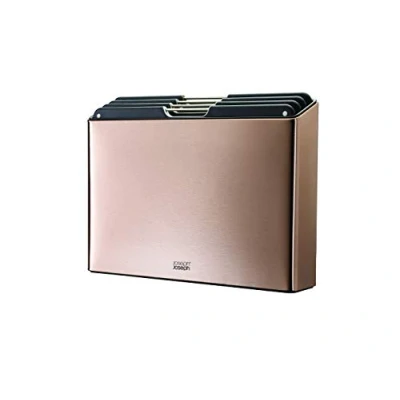 Image de Joseph Folio: Ensemble de 4 planches à découper et leur casier rangement en acier inoxydable Doré rosé