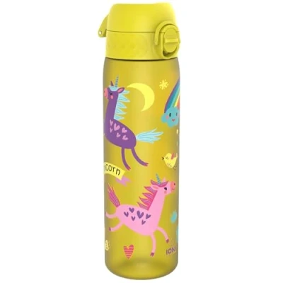 Image de ION8 Gourde, 500ml, Anti Fuite, Facile à Ouvrir, Verrouillage Sécurisé, Lavable en Lave vaisselle, Sans BPA, Poignée de Transport, S&#039;adapte aux Porte gobelets, Nettoyer, Licornes Jaune