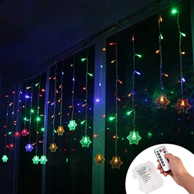 Image de Klighten Rideau Lumière, Guirlande LED 3.5 * 0.65m, Alimenté par Piles, Guirlandes Lumineuses 8 Modes Dimmable avec Télécommande pour Mariage, Chambre, Fenêtre, Jardin, Terrasse, etc.(RGB
