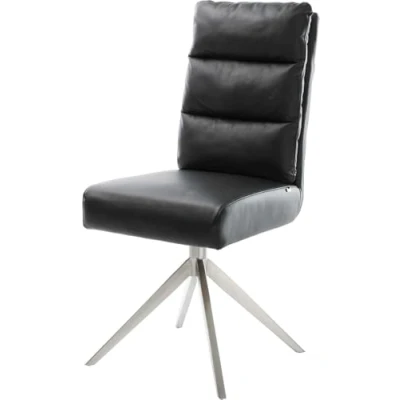 Image de Chaise pivotante Pela Flex cuir de vache noir pied croisé large acier inoxydable brossé pivotement sur 360 fonction bascule ressorts ensachés