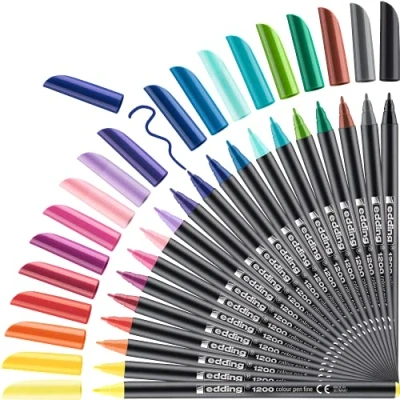 Image de edding 1200 feutre de coloriage pointe fine multicolore 12 stylos + 2 gratuits ronde 1 mm pour dessiner et écrire set rentrée des classes trousse à crayons peindre incluse