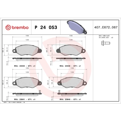 Image de BREMBO P 24 053 Jeu de plaquettes frein avec indicateur d&#039;usure vis d&#039;étrier sans accessoires FORD: Transit Mk5 Minibus