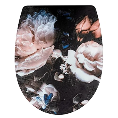 Image de WENKO Abattant Peony surface avec relief WC antibactérien système d&#039;abaissement automatique, fixation en acier inox hygiénique Fix Clip Multicolore