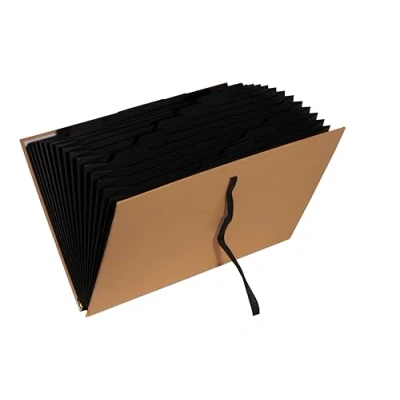 Image de Exacompta Réf. 58602E 1 Trieur à rubans 18 compartiments Office By Me intérieur en carte recyclé noire pour format A4 fermeture ruban coins métal or renforcer la couverture beige