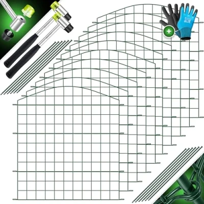 Image de KESSER® Clôture de jardin Kit complet en métal 10 éléments Avec 2 marteaux + 12 barres fixation à clipser pour le Arc supérieur rond enclos