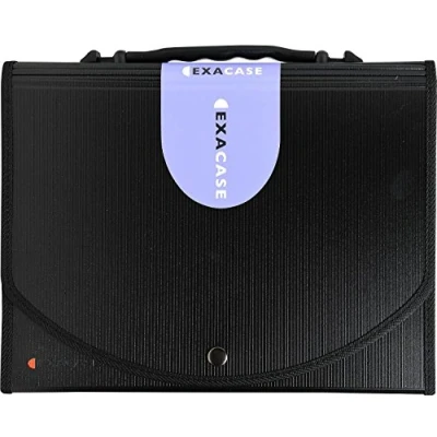 Image de Exacompta Réf. 55934E 1 trieur valisette avec poignée Exacase dos extensible en PP fermeture par bouton pression 13 compartiments onglets personnalisables couleur noir
