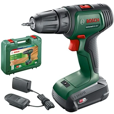 Image de Bosch Home and Garden perceuse visseuse sans fil UniversalDrill 18V (1 batterie, système 18 V, livré avec deux embouts de vissage et coffret)