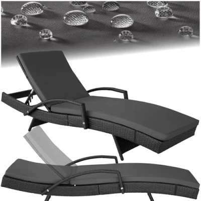 Image de TecTake® Chaise Longue Bain de Soleil en Résine Tréssée Aluminium Résistant Dossier Inclinable sur 5 Positions, Transat Salon Jardin Exterieur Mobilier Relax Plage